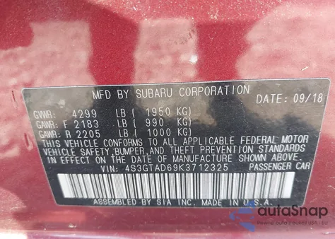 2019 Subaru Impreza 2.0I Premium из США, поврежденный, VIN 4S3GTAD69K3712325